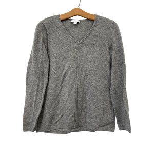 Belford Cashmere V-Neck Pullover Sweater Womens L Cozy Knit Gray Comfy